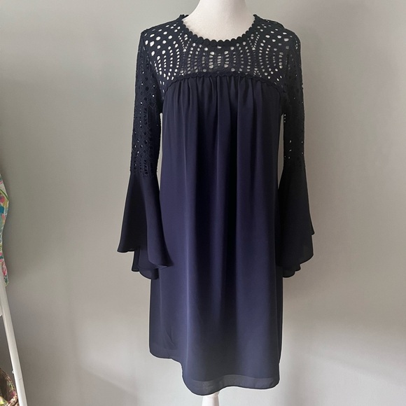 Lilly Pulitzer Blue Bell Sleeve Navy Dress 2 - Picture 1 of 8